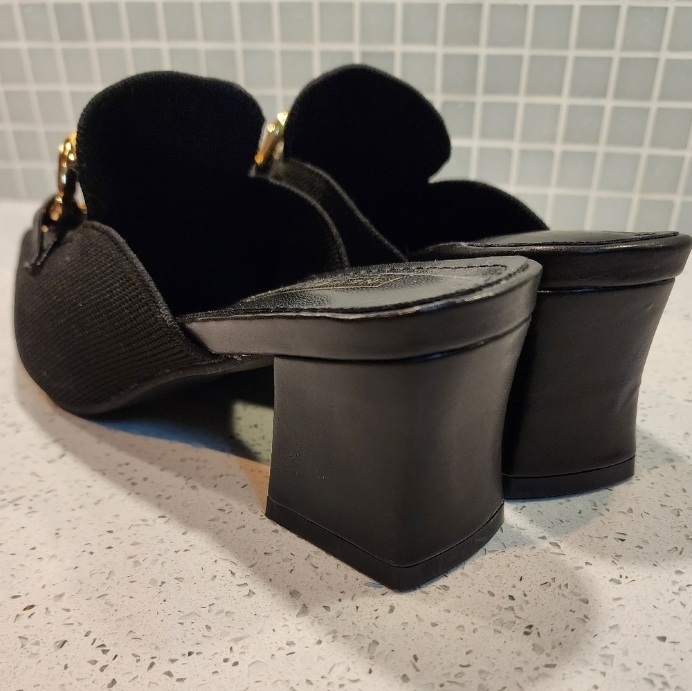 Newbella Black Pointed Slip-On Mules with Gold Chain Accent - Picture 11 of 14